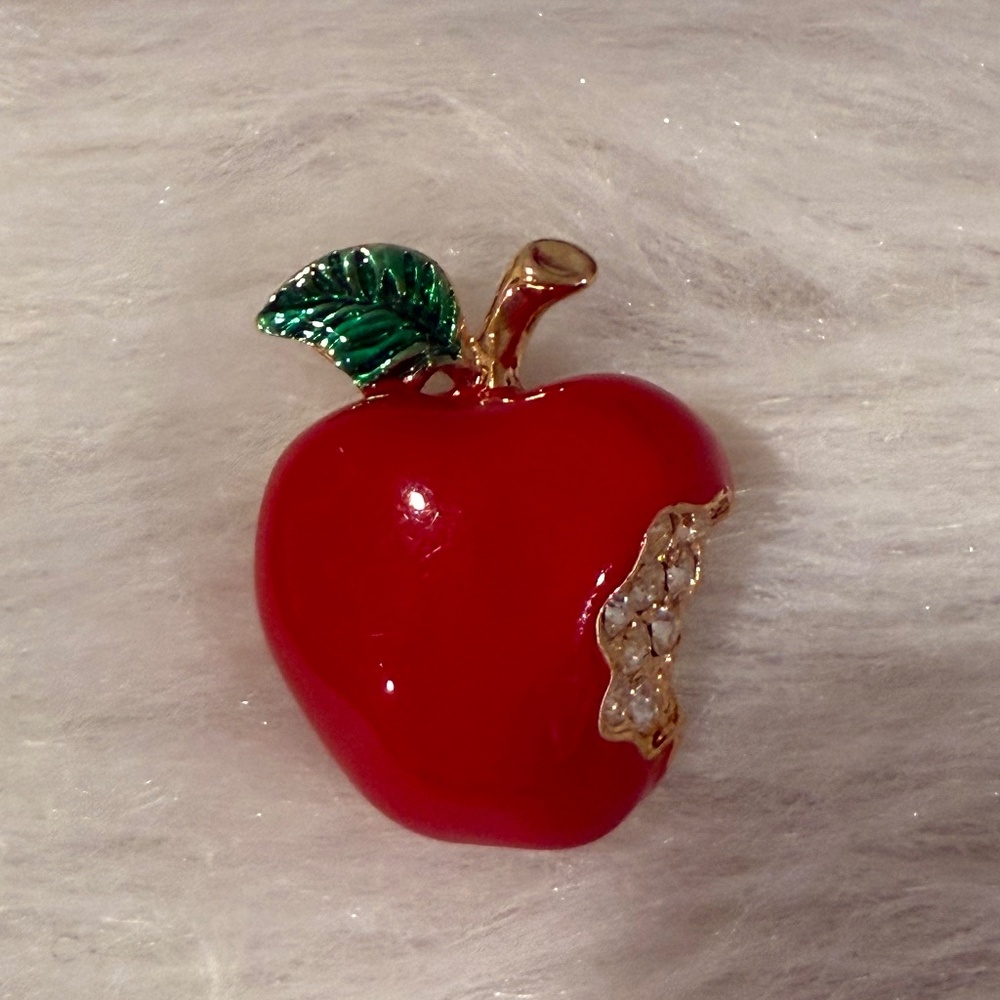 Premier Designs Rhinestone Apple Brooch
